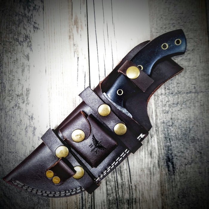 HTS-2 Wide SANMAI Damascus Tracker Blk / Handmade / Custom / Forged  / High Polished / Micarta handle/ Survival Tool / Bushcraft / Field - HomeTown Knives