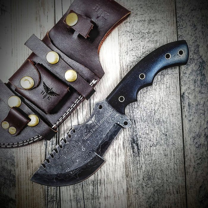 HTS-2 Wide SANMAI Damascus Tracker Blk / Handmade / Custom / Forged  / High Polished / Micarta handle/ Survival Tool / Bushcraft / Field - HomeTown Knives