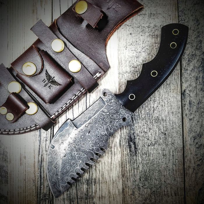 HTS-2 Wide SANMAI Damascus Tracker Blk / Handmade / Custom / Forged  / High Polished / Micarta handle/ Survival Tool / Bushcraft / Field - HomeTown Knives