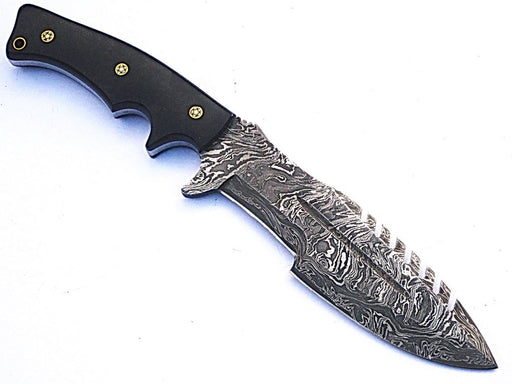 HTS-57  Damascus Knife custom handmade Tracker / Black Micarta handle / Drop Point / - HomeTown Knives