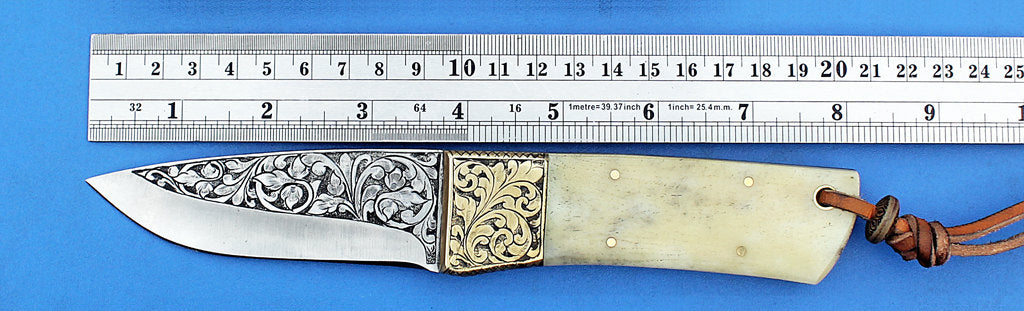 HTK-277 Knife/ Skinner / Hunting / Camping / Hand Made / Custom / Camel Bone  Handle / 1095 Steel - HomeTown Knives