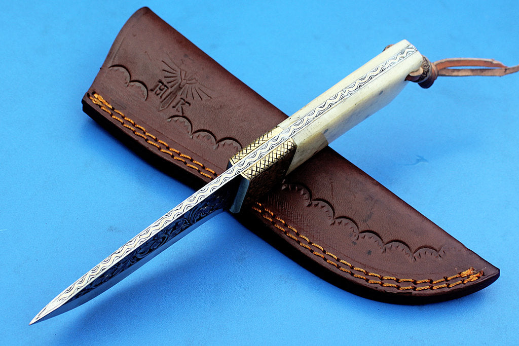 HTK-277 Knife/ Skinner / Hunting / Camping / Hand Made / Custom / Camel Bone  Handle / 1095 Steel - HomeTown Knives