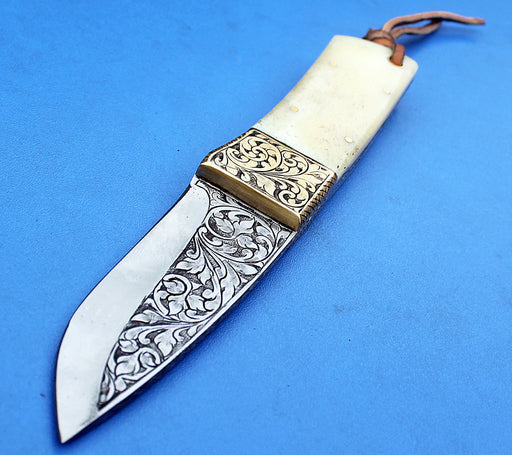 HTK-277 Knife/ Skinner / Hunting / Camping / Hand Made / Custom / Camel Bone  Handle / 1095 Steel - HomeTown Knives