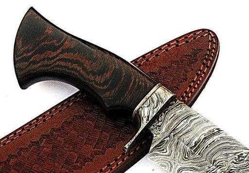 HTS-507  Damascus Knife custom handmade Bowie / WENGE Hardwood Handle / Damascus Fittings - HomeTown Knives