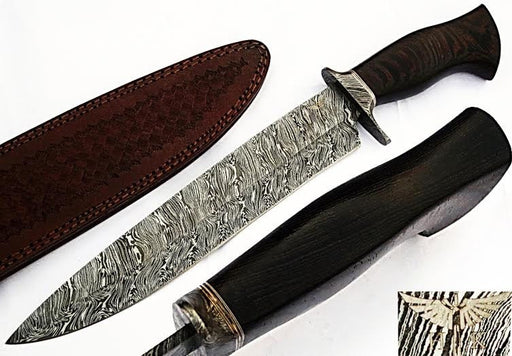 HTS-508  Damascus Knife custom handmade Bowie / WENGE Hardwood Handle / Damascus Fittings - HomeTown Knives