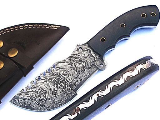 HTS-50 Damascus knife / Tracker / Hand Made / Custom / Forged Damascus / Black Micarta handle/ Survival Tool / Bushcraft / Fiel - HomeTown Knives