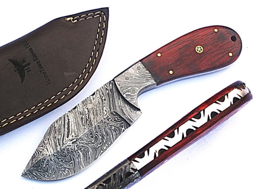 HTS-52 custom handmade Damascus Skinner Knife / Rose Wood Handle /Twist Pattern / Camping / Hunting / Field / Skinning Knife / Hand Made - HomeTown Knives