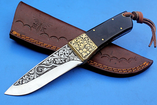 HTK - 280   Knife/ Skinner / Hunting / Camping / Hand Made / Custom /Buffalo Horn  Handle / 1095 Steel - HomeTown Knives