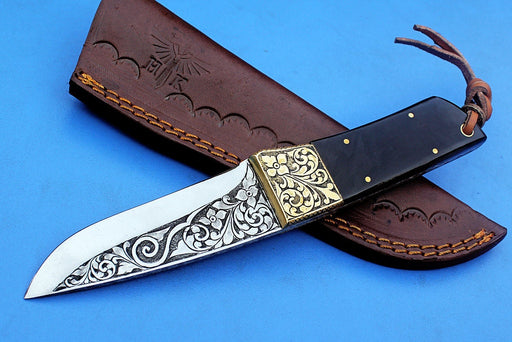 HTK - 280   Knife/ Skinner / Hunting / Camping / Hand Made / Custom /Buffalo Horn  Handle / 1095 Steel - HomeTown Knives