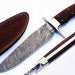 HTS-66 Damascus Handmade Bowie / Dark Brown Handle / Steel Fittings / Well Balanced / Hunter / Camping / Field Use / Bushcraft - HomeTown Knives
