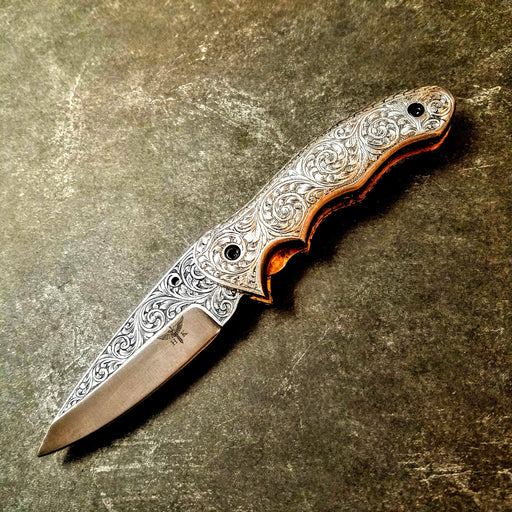 HTS-606 / 440C hand Engraved Folder / EXCEPTIONAL Art / Handcrafted / Hometown Knives / Metal Engraving / EDC / Folder / Pocket / Sharp - HomeTown Knives