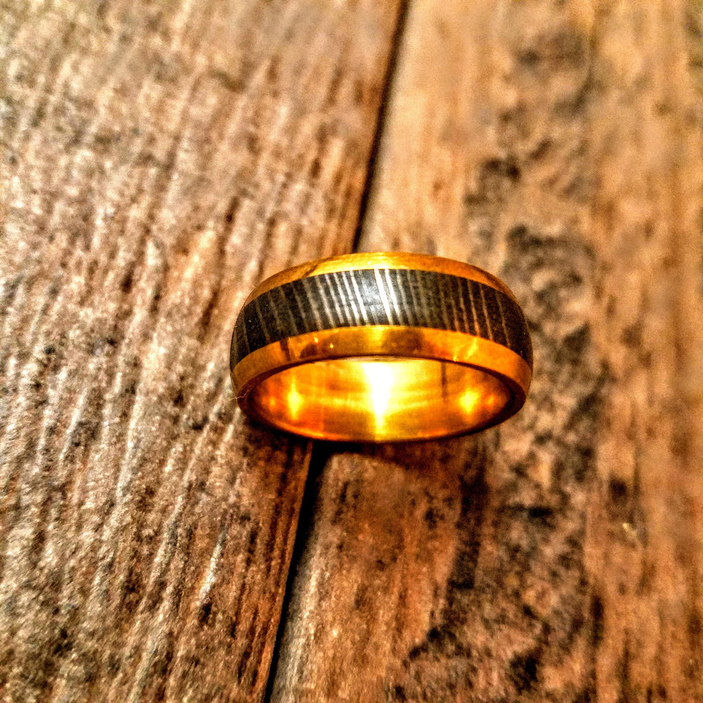 HTR3 - Damascus Ring :  Embedded Damascus Liner in  - Dome Style - HomeTown Knives