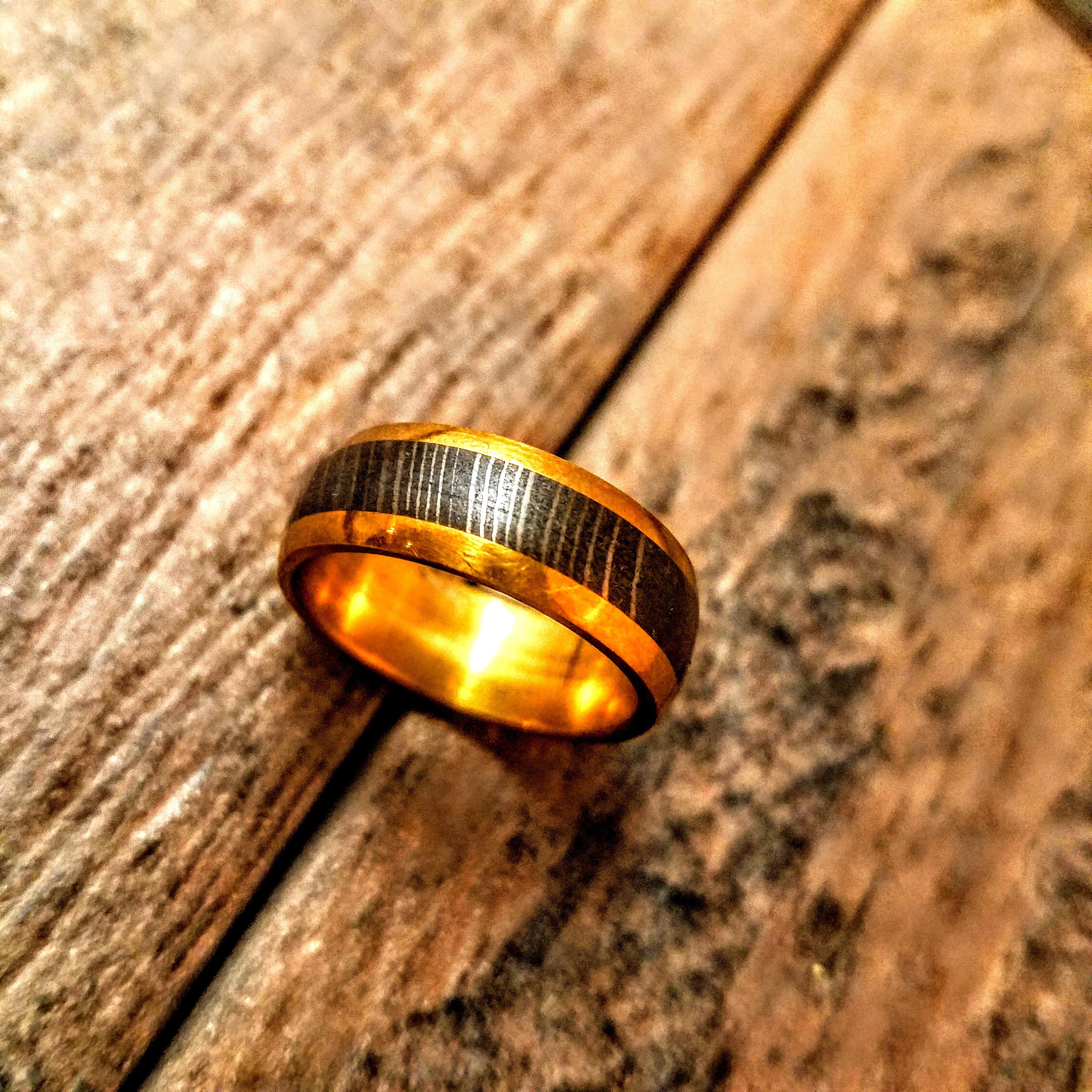HTR3 - Damascus Ring :  Embedded Damascus Liner in  - Dome Style - HomeTown Knives