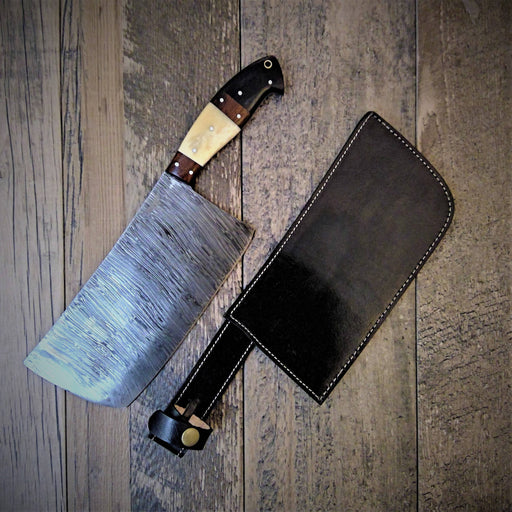 HTS-502 Thin Meat Cleaver Damascus / Kitchen/ Handmade / Custom / Forged / Hand File Spine / Heafty - HomeTown Knives