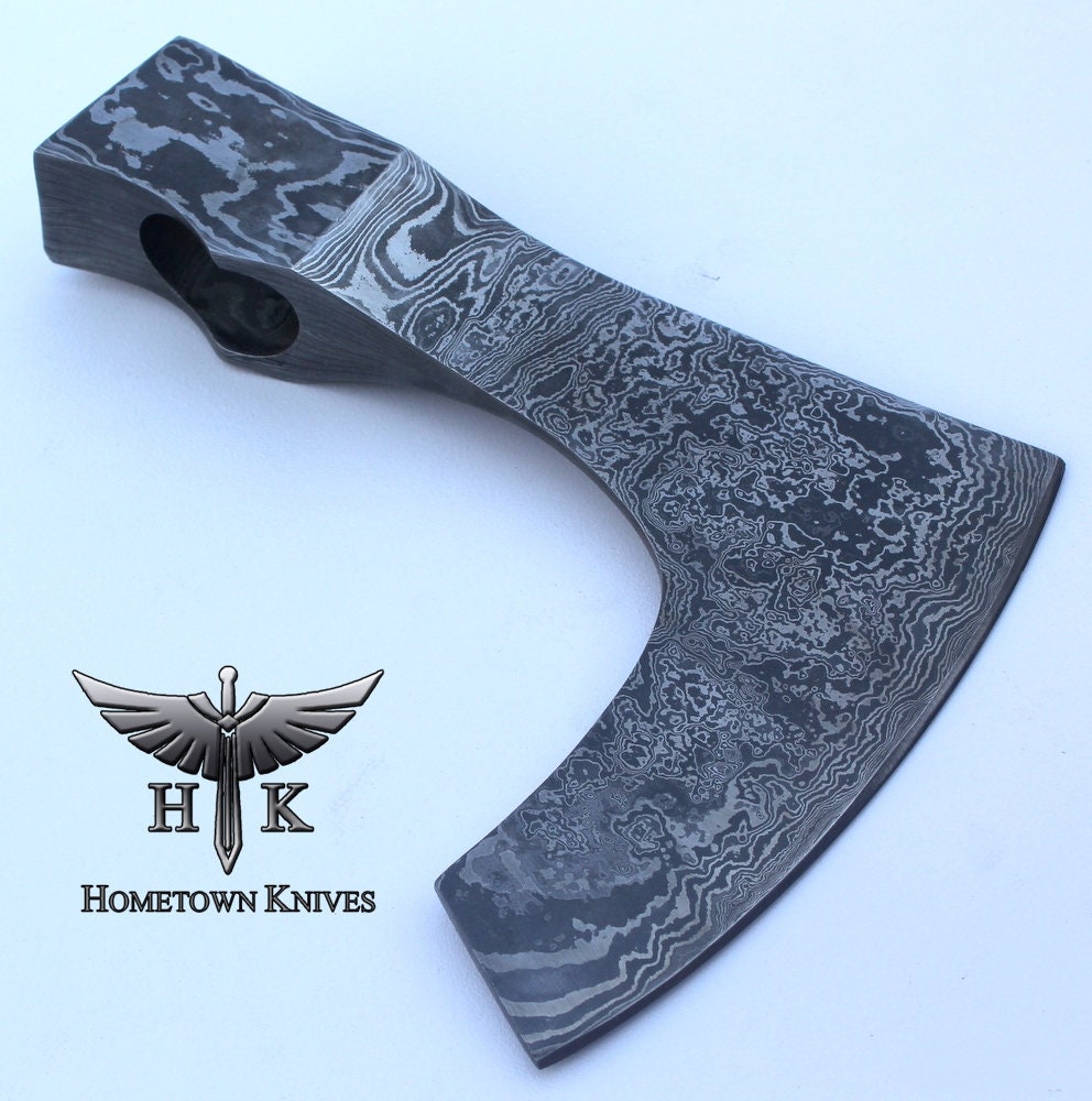 HTK001 Damascus  Knife/ Viking Axe Head / Hunting / Camping / Hand Made / Custom - HomeTown Knives
