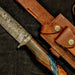HT-21B  Damascus Knife custom handmade  Skinner / Sanmai / Rose Wood w/ Blue Resin Handle / Camping / Hunting - HomeTown Knives