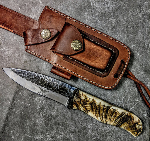 HTB-12 HANDFORGED High Carbon Skinner Hunter Knife / Ram Horn Handle / Camping / Hunting Game / Tactical - HomeTown Knives