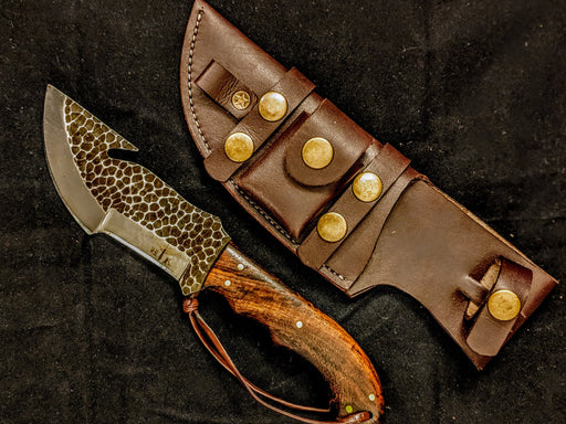 HTB-11 HANDFORGED 12 Crome Tracker Knife with Wire Cutter / Walnut Handle / Camping / Survival / Tactical - HomeTown Knives