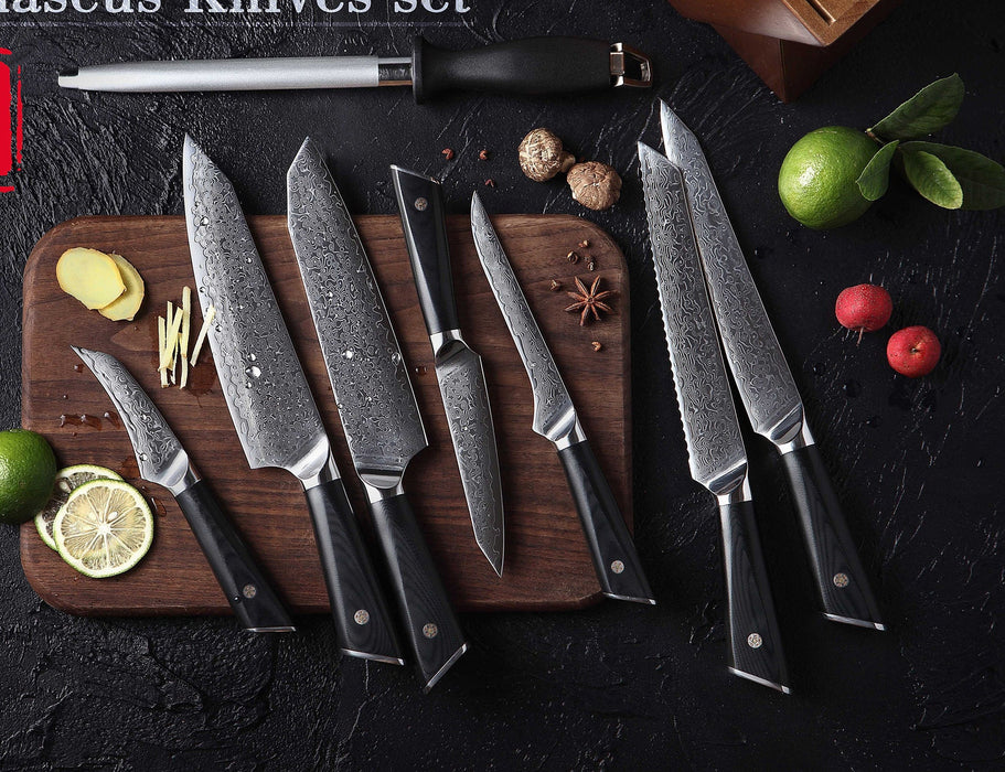 HTC-17 || VG10 Damascus Knife set || Bamboo Box || Stainless Damascus|| Professional  Chef Knife Set || Quality