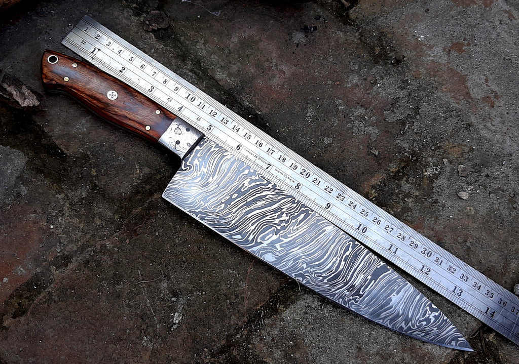 HTB-20  Damascus Knife custom handmade  Chef Knife / Oak Wood Handle