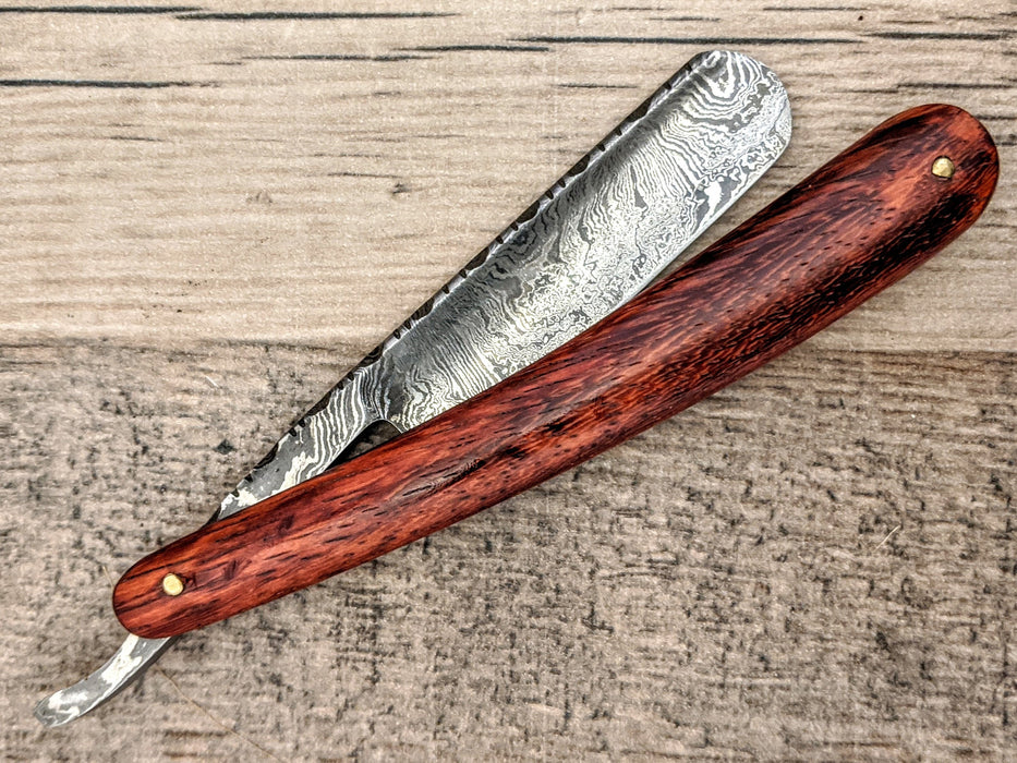 HTR9a Damascus Straight Razor  / Shave / Handmade / Custom / Forged / Paduk Handle / Hand Filed Spine / Utility