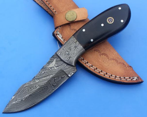 HTK 32  Damascus Knife custom handmade Skinner / Hunting / Camping / Micarta - HomeTown Knives