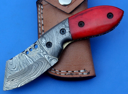 HTK-81 Damascus Folder / Hand Made / Custom / Colour Camel Bone handle / Damascus steel bolster / Liner Lock - HomeTown Knives