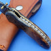 HTK-127 Damascus Folder / Hand Made / Custom / Olive Wood handle / Damascus steel bolster / Liner Lock - HomeTown Knives