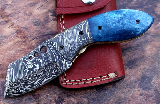 HTK 82 - Damascus Folder / Hand Made / Custom / Color Camel Bone handle / Damascus steel bolster / Liner Lock - HomeTown Knives