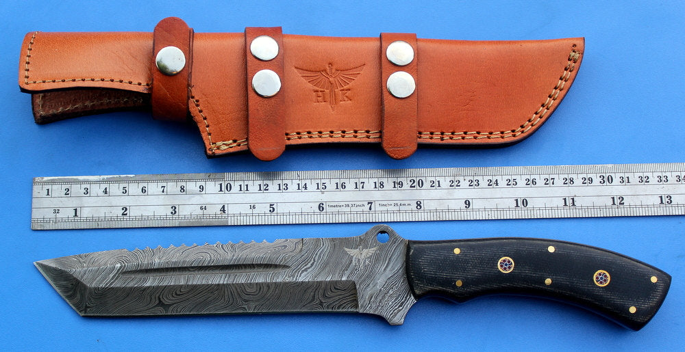 HT-16  Damascus Knife custom handmade Tracker / Micarta handle/ Camping / Survival - HomeTown Knives