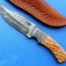 HT-36  Damascus Knife custom handmade Skinner  Olive Wood / Sanmai Pattern / Camping / Hunting - HomeTown Knives