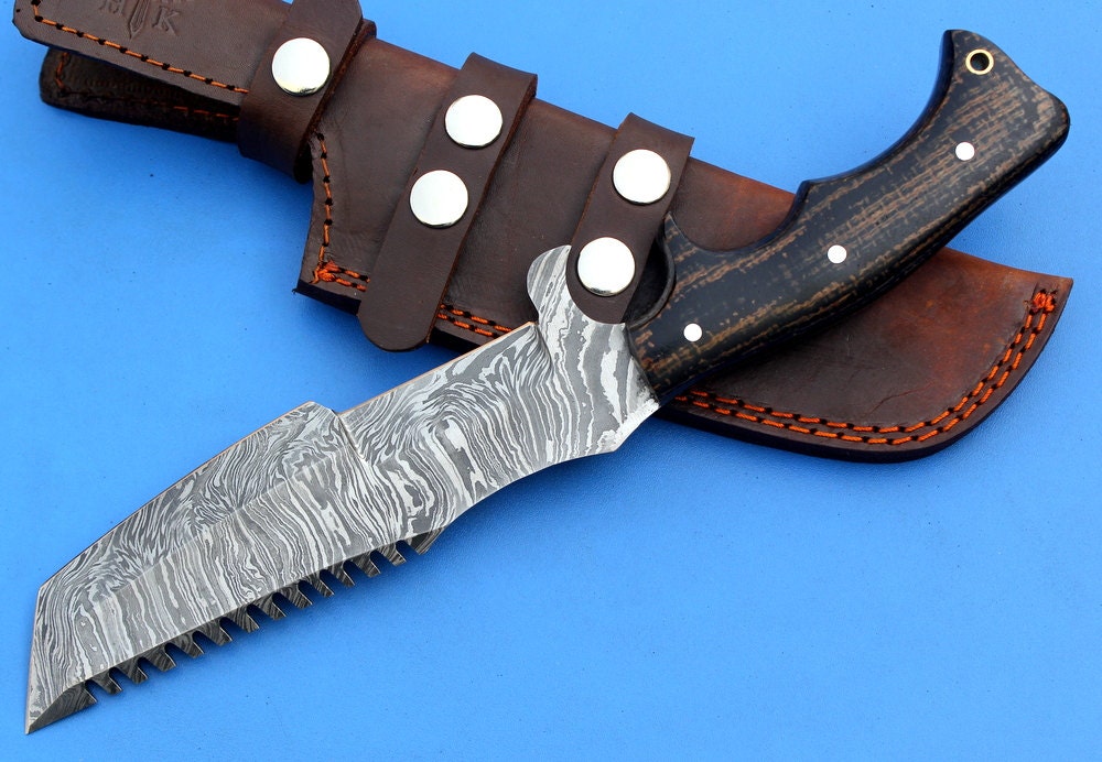 HomeTown Knives | HTK-186  Damascus Knife custom handmade Tanto Tracker