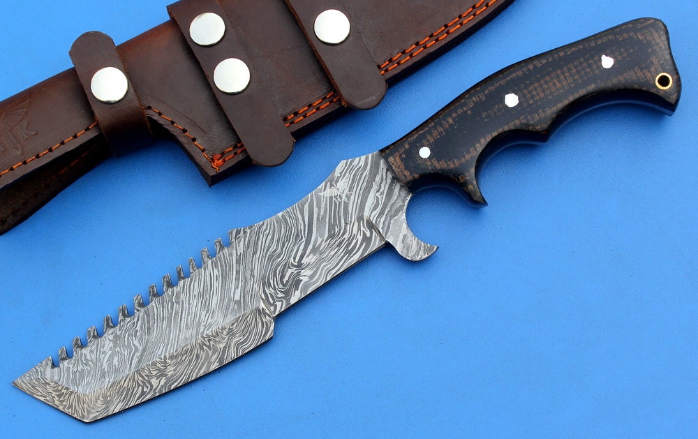 HomeTown Knives | HTK-186  Damascus Knife custom handmade Tanto Tracker