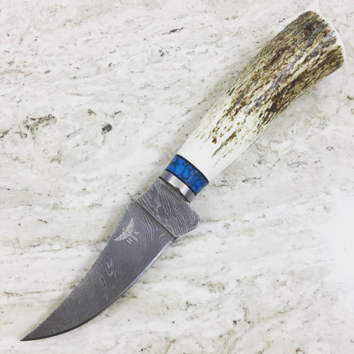 HTKVN-51  Damascus Skinner Custom handmade Knife / Whitetail Stag / Twist Pattern / Great quality / Camping / Hunting / Turquoise - HomeTown Knives