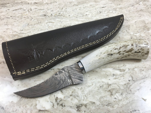 HTKVN-52  Damascus Skinner Custom handmade Knife / Whitetail Stag / Fire Pattern / Great quality / Camping / Hunting / Ergonomic / - HomeTown Knives