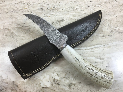 HTKVN-52  Damascus Skinner Custom handmade Knife / Whitetail Stag / Fire Pattern / Great quality / Camping / Hunting / Ergonomic / - HomeTown Knives