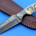 HTK - 212 Damascus  Knife / Custom / Hand Made  / Skinner / Hunting / Camping / Camel Bone Handle / Scrimshaw Art Work / Feather Pattern - HomeTown Knives