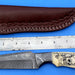 HTK - 212 Damascus  Knife / Custom / Hand Made  / Skinner / Hunting / Camping / Camel Bone Handle / Scrimshaw Art Work / Feather Pattern - HomeTown Knives