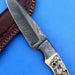 HTK - 213 Damascus  Knife / Custom / Hand Made  / Skinner / Hunting / Camping / Camel Bone Handle / Scrimshaw Art Work / Feather Pattern - HomeTown Knives