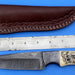 HTK - 213 Damascus  Knife / Custom / Hand Made  / Skinner / Hunting / Camping / Camel Bone Handle / Scrimshaw Art Work / Feather Pattern - HomeTown Knives