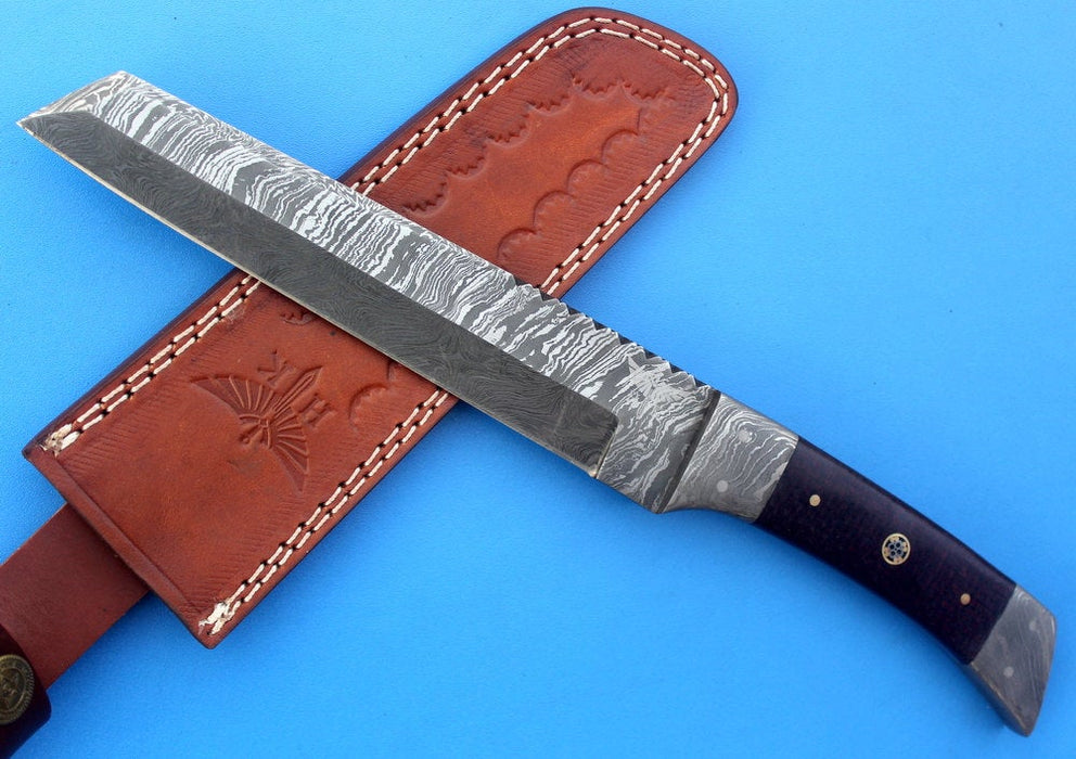 HT-61 Damascus REVERSE TANTO / Tactical / Handmade / Custom / Forged / Micarta / Hand File Spine / Fighting - HomeTown Knives