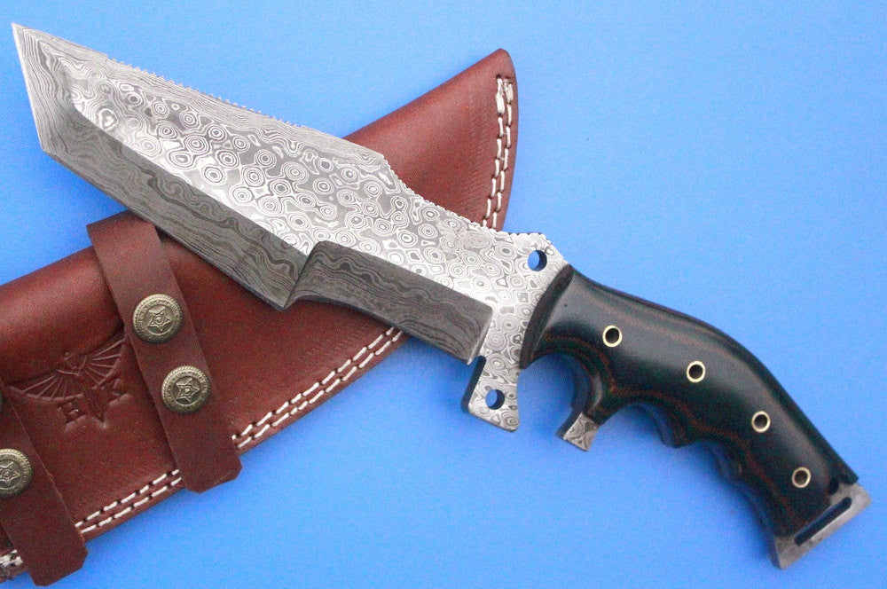 HTK 219 Damascus TANTO TRACKER / Survival Knife / Handmade / Custom / Forged / Bull Horn / Hand Filed Spine / Camping - HomeTown Knives