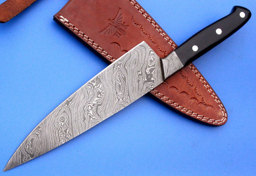 HT-62 (HTK-225) Damascus CHEF Knife / Kitchen/ Handmade / Custom / Forged / Micarta / Hand File Spine / Fighting - HomeTown Knives