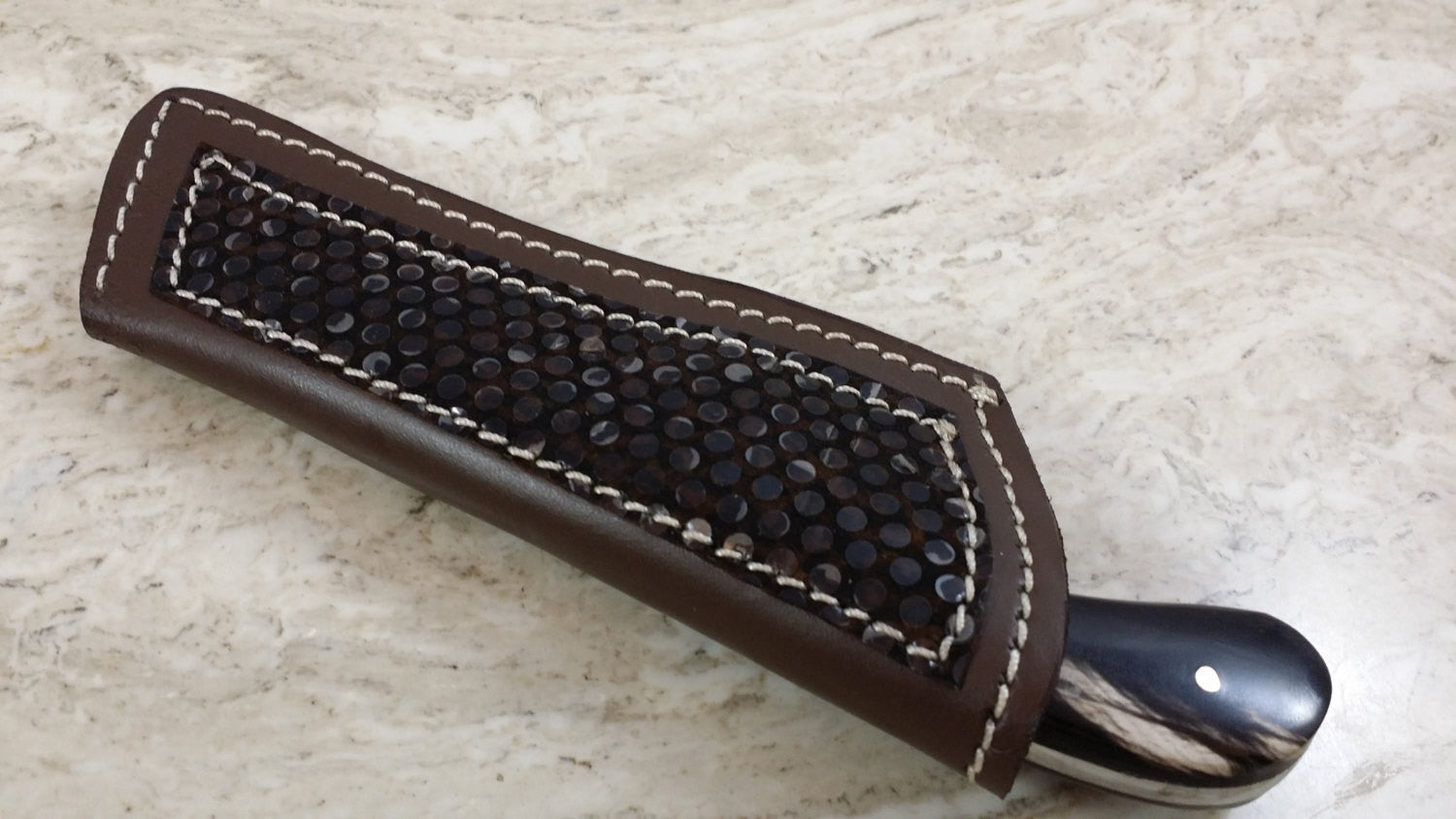 HTN-21 Damascus Knife Tool / Rev Tanto / Finger Hole / Handmade / Custom / Forged / Bull Horn - HomeTown Knives