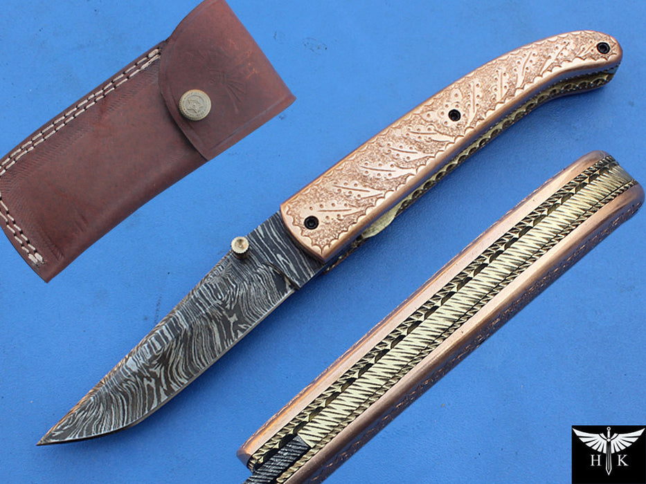 HTK-268-Folder w/ Hand Engraving on Copper - HomeTown Knives