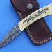 HTS-269 Engraved Brass Damascus knife  Custom Hand Made / Brass handle  / Liner Lock - HomeTown Knives