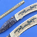 HTS-269 Engraved Brass Damascus knife  Custom Hand Made / Brass handle  / Liner Lock - HomeTown Knives
